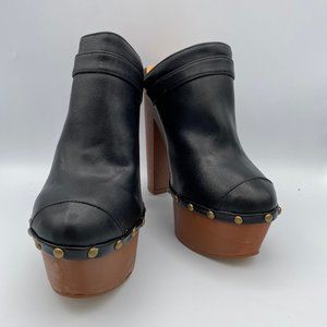 FSJ Chunky High Heel Mule Platform Slide Round Toe